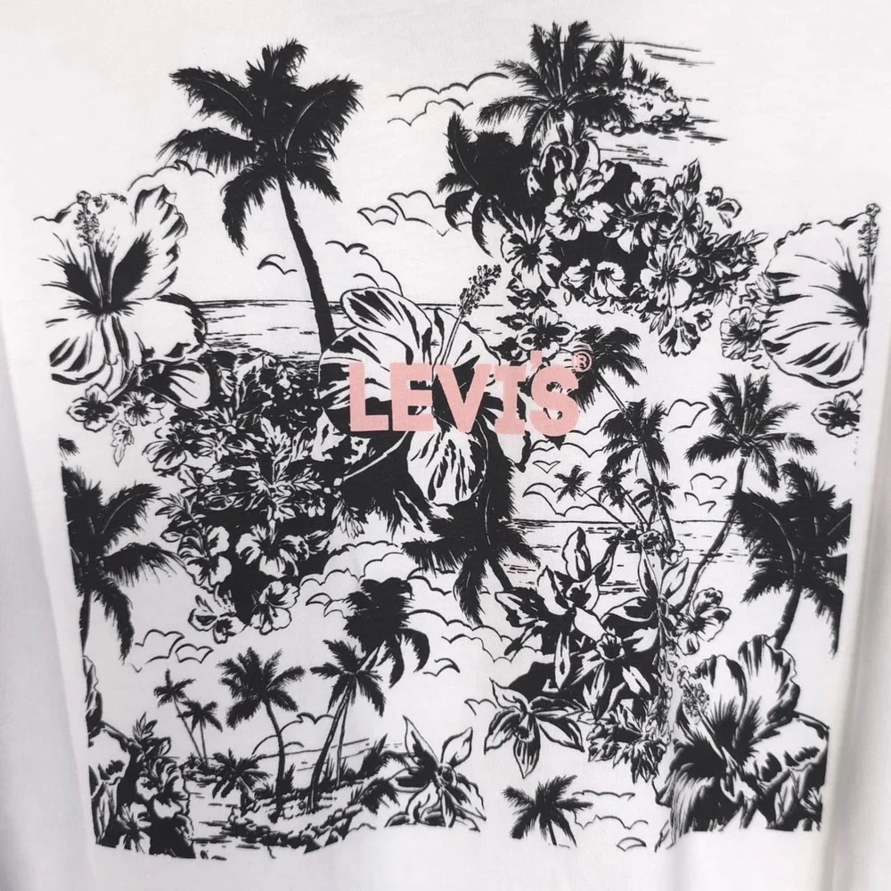 LEVIS New Men's T-shirt Graphic 3XL White Tropical Logo‎ Relaxed Fit 100% Cotton